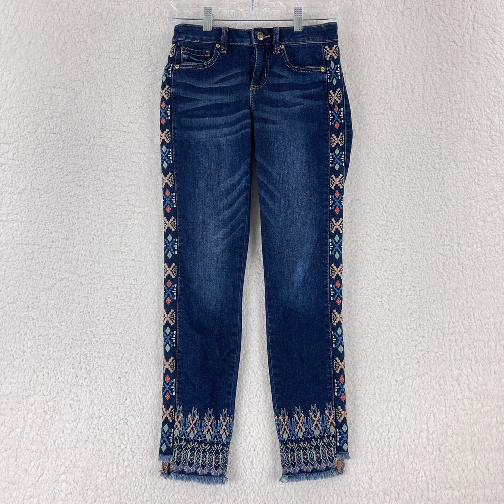 Miss Me Blue Denim Embroidered Mid-Rise Ankle‎ Skinny Jeans Womens Size 24